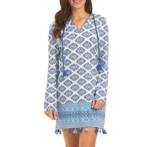 CABANA LIFE
Women's Hooded Swim Cover-Up Blue Patterned Sz 14 Coastal Vacation